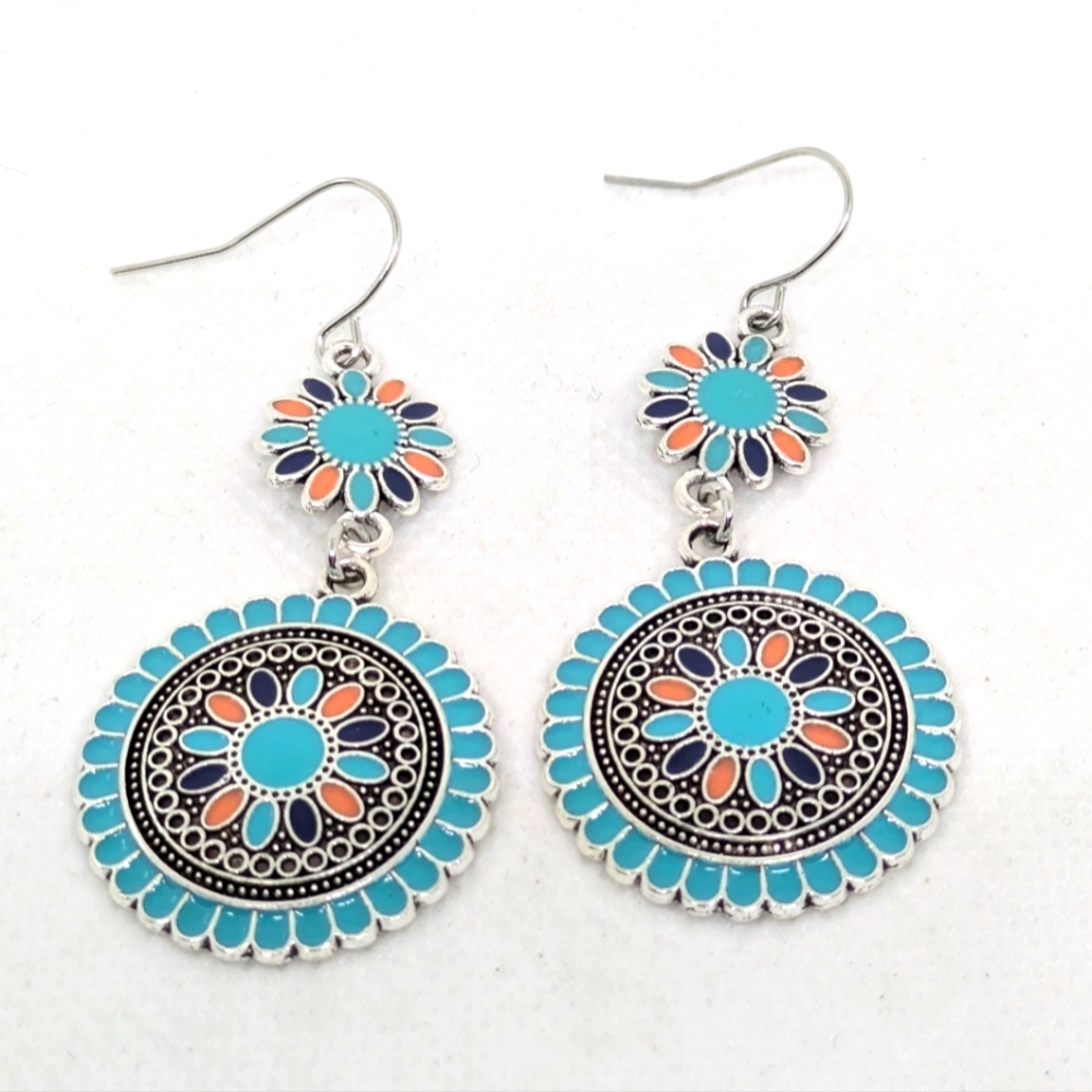 NEW Bohemian Dangle Earrings Silver Tone Boho Gypsy Fashion 2.5" Long Summer